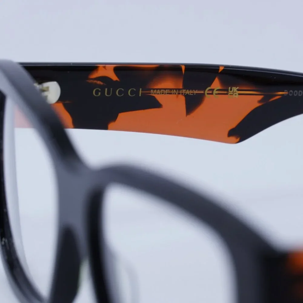 🕶️ New Gucci GG1428O 006 Eyeglasses - Black With Orange Havana Frame